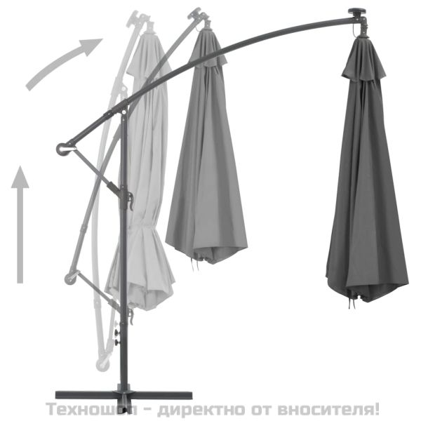 Конзолен градински чадър със стоманен прът 300 см антрацит