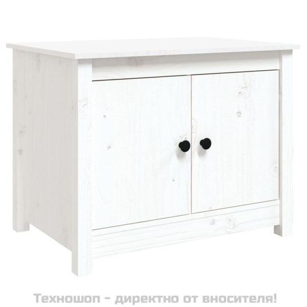 Кафе маса, бяла, 71x49x55 см, борово дърво масив