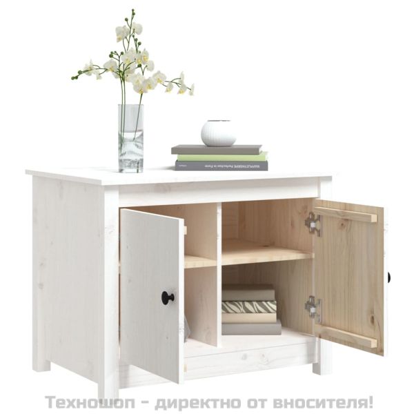 Кафе маса, бяла, 71x49x55 см, борово дърво масив
