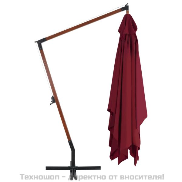 Конзолен градински чадър с дървен прът 400x300 см бордо червено