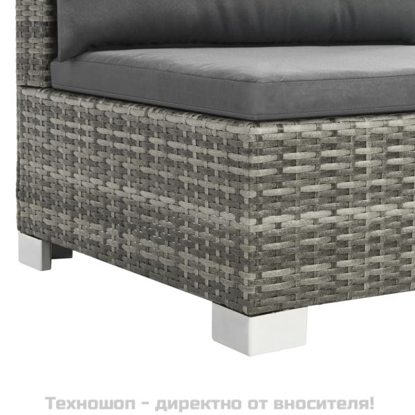 Градински комплект с възглавници, 10 части, полиратан, сив