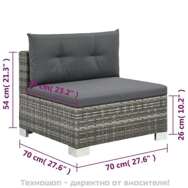 Градински комплект с възглавници, 10 части, полиратан, сив