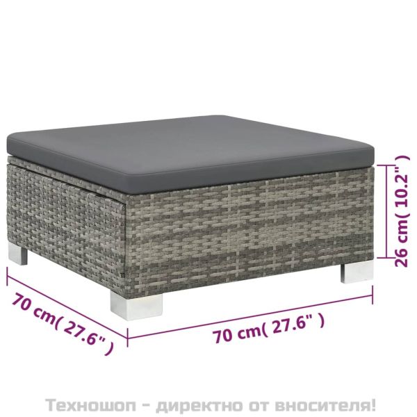 Градински комплект с възглавници, 10 части, полиратан, сив