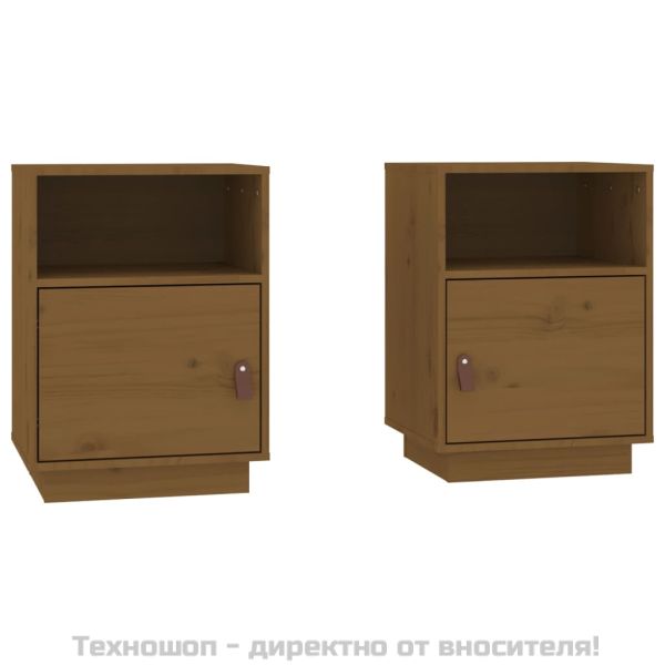 Нощни шкафчета, 2 бр, меденокафяви, 40x34x55 см, бор масив