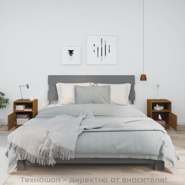 Нощни шкафчета, 2 бр, меденокафяви, 40x34x55 см, бор масив