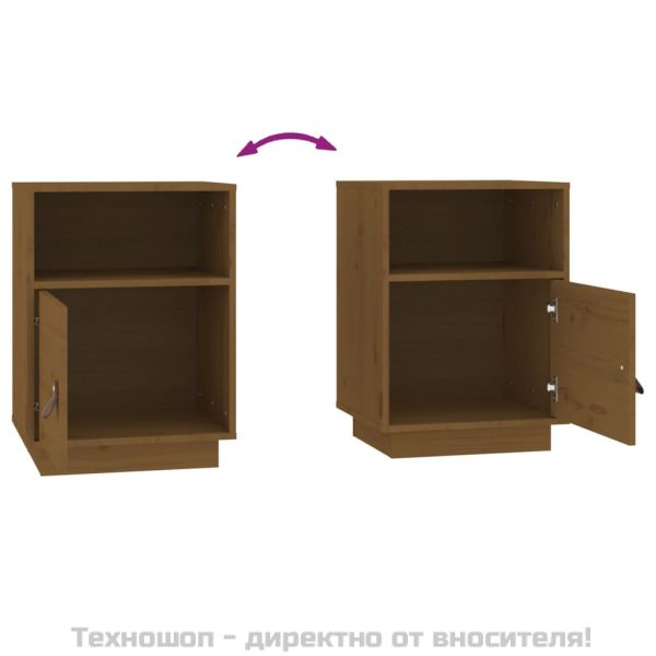 Нощни шкафчета, 2 бр, меденокафяви, 40x34x55 см, бор масив