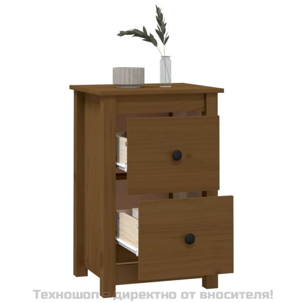 Нощни шкафчета, 2 бр, меденокафяви, 40x35x61,5 см, бор масив