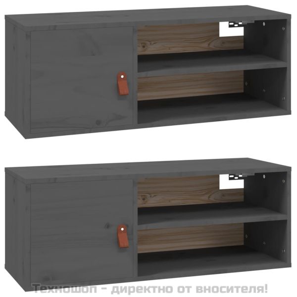 Стенни шкафове, 2 бр, сиви, 80x30x30 см, бор масив