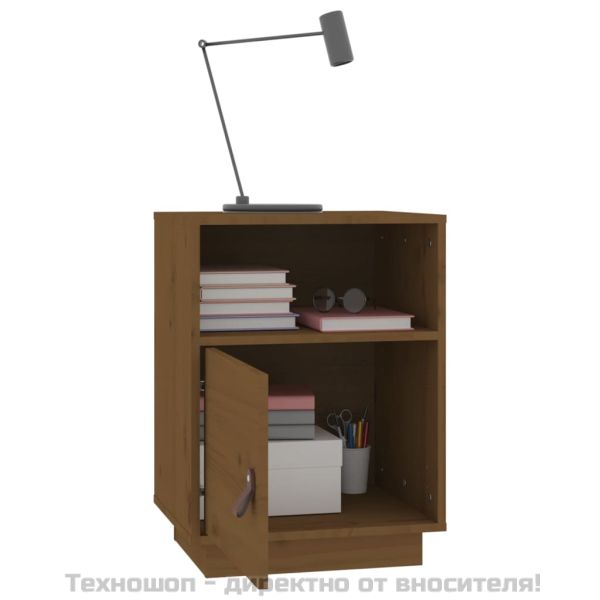 Нощно шкафче, меденокафяво, 40x34x55 см, борово дърво масив