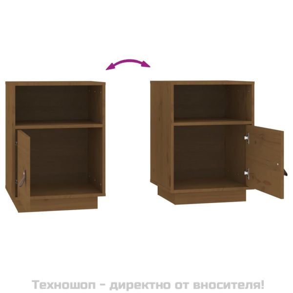 Нощно шкафче, меденокафяво, 40x34x55 см, борово дърво масив