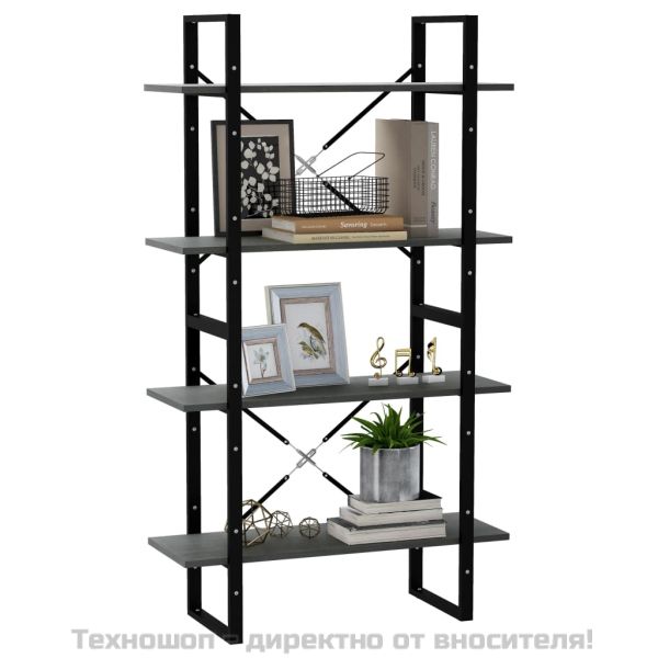 4-етажна библиотека, сива, 80x30x140 см, борово дърво масив