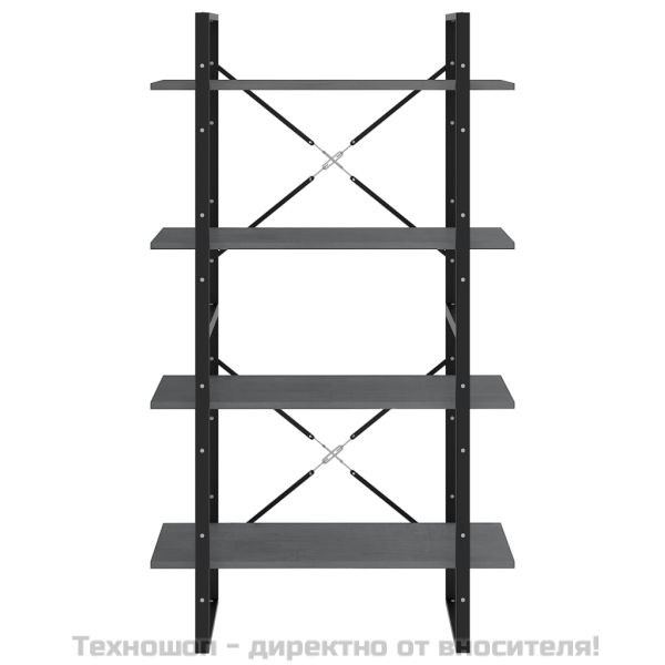 4-етажна библиотека, сива, 80x30x140 см, борово дърво масив