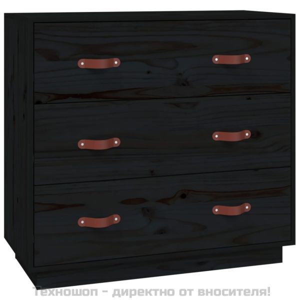 Сайдборд, черен, 80x40x75 см, бор масив