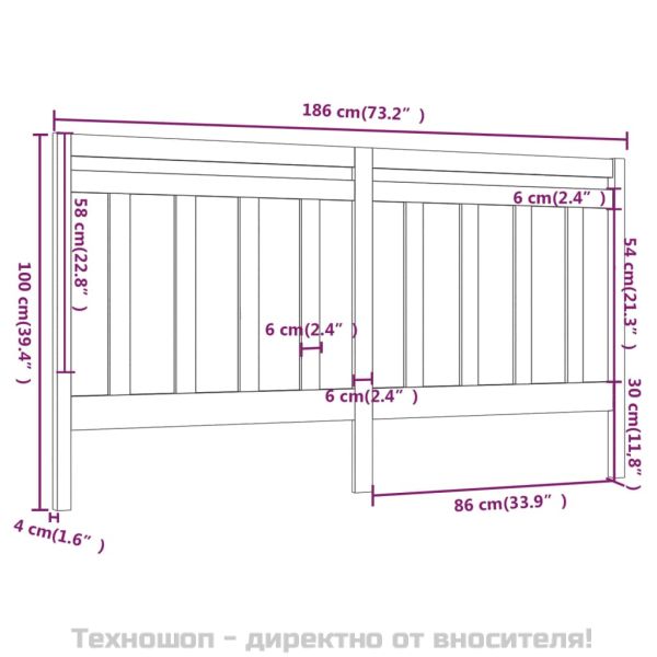 Горна табла за легло, сива, 186x4x100 см, бор масив