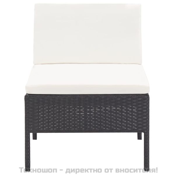 Градински комплект с възглавници, 3 части, черен полиратан