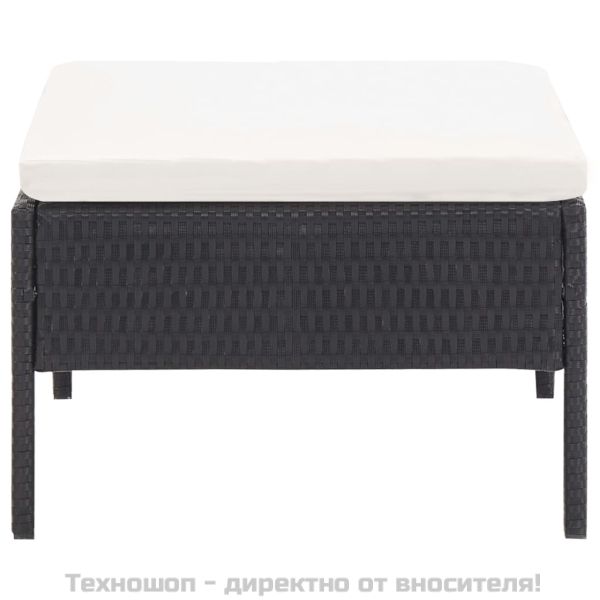 Градински комплект с възглавници, 3 части, черен полиратан