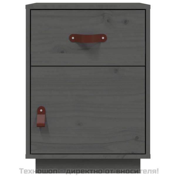 Нощно шкафче, сиво, 40x34x55 см, борово дърво масив