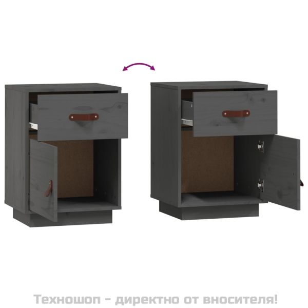 Нощно шкафче, сиво, 40x34x55 см, борово дърво масив