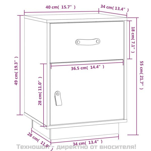 Нощно шкафче, сиво, 40x34x55 см, борово дърво масив
