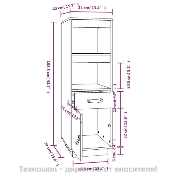 Висок шкаф, черен, 34x40x108,5 см, борово дърво масив