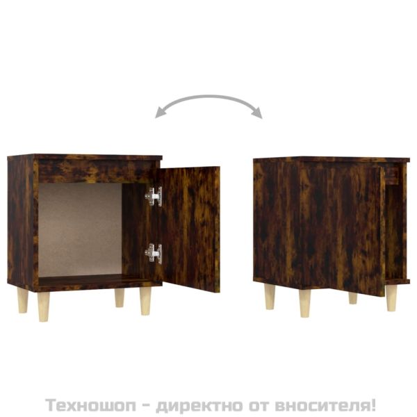 Нощно шкафче с крака от масивно дърво, опушен дъб, 40x30x50 см