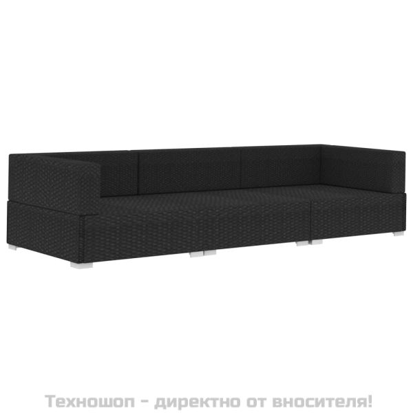 Градински комплект с възглавници, 3 части, полиратан, черен