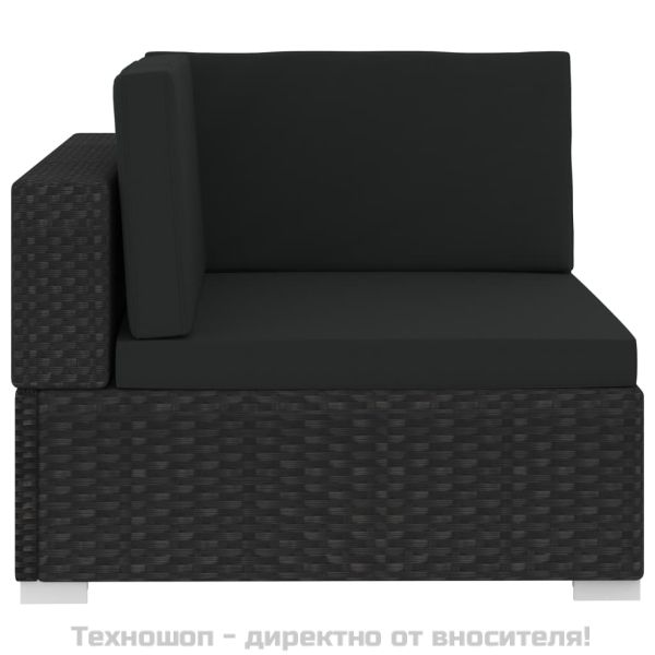 Градински комплект с възглавници, 3 части, полиратан, черен