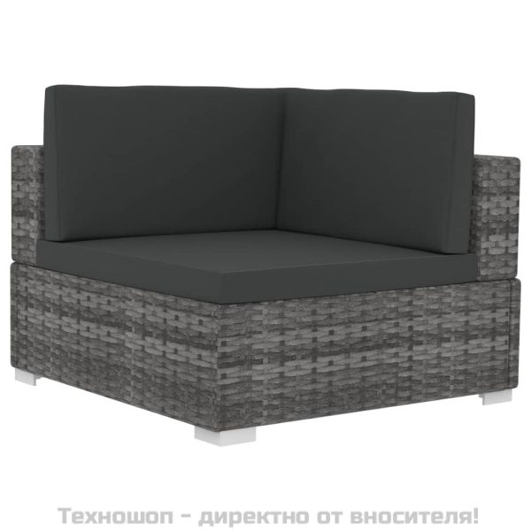 Градински комплект с възглавници, 4 части, полиратан, сив