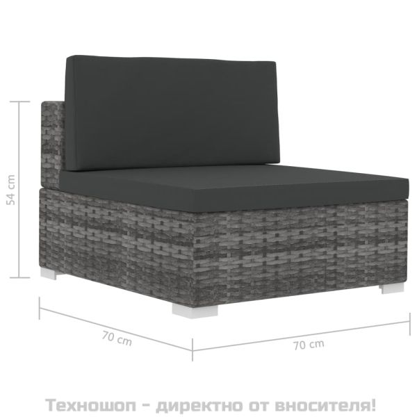 Градински комплект с възглавници, 4 части, полиратан, сив