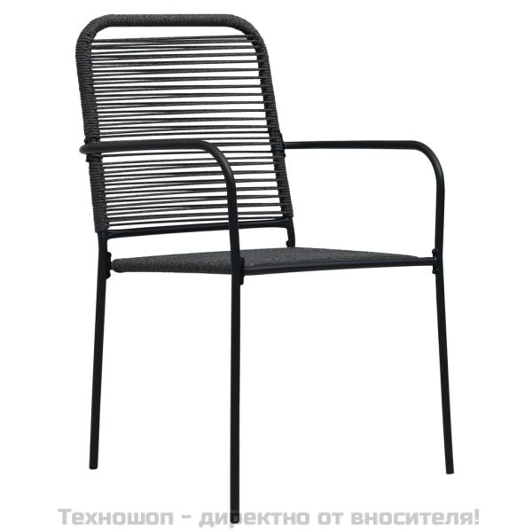 Градински столове, 2 бр, памучно въже и стомана, черни