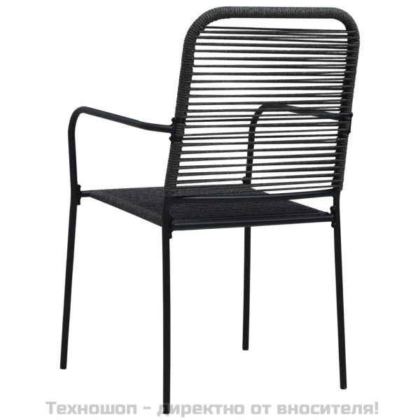 Градински столове, 2 бр, памучно въже и стомана, черни