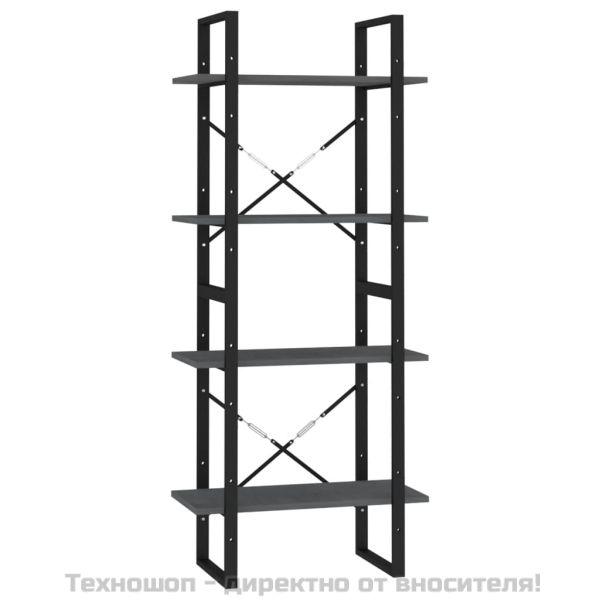 4-етажна библиотека, сива, 60x30x140 см, борово дърво масив