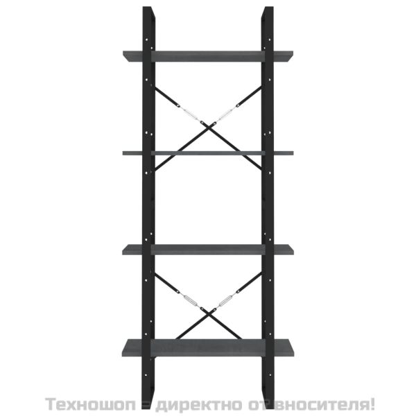 4-етажна библиотека, сива, 60x30x140 см, борово дърво масив