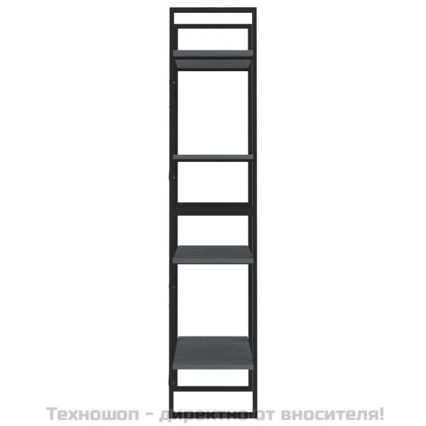 4-етажна библиотека, сива, 60x30x140 см, борово дърво масив