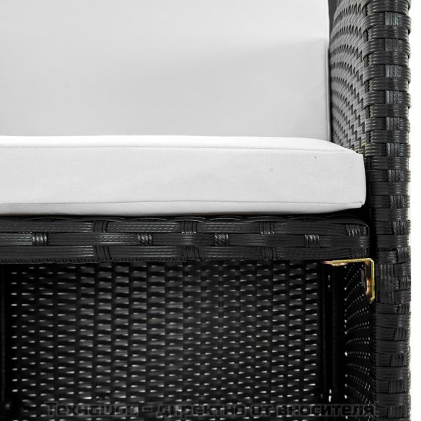 Градински комплект с възглавници, 9 части, черен полиратан