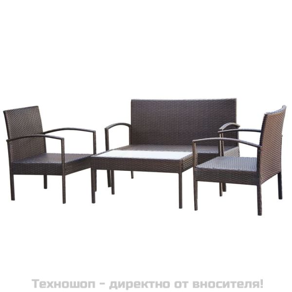 Градински комплект с възглавници, 4 части, кафяв полиратан