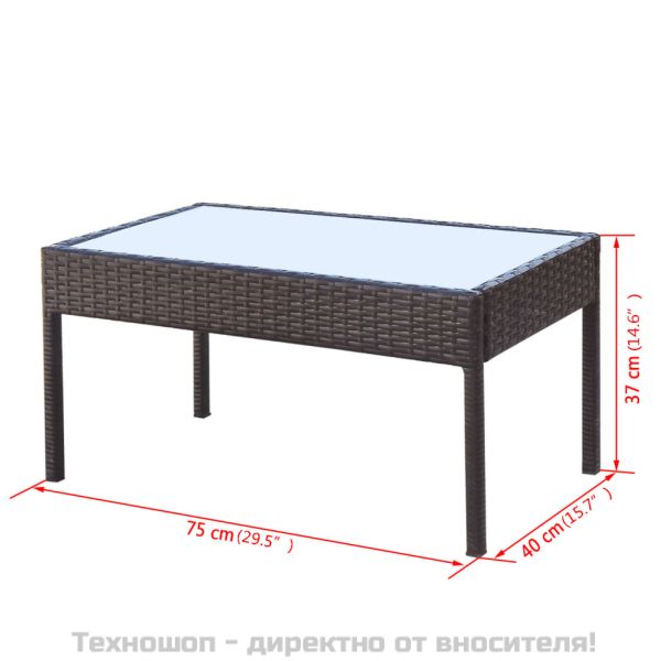 Градински комплект с възглавници, 4 части, кафяв полиратан