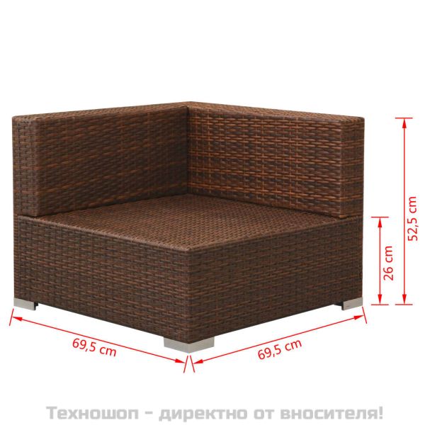 Градински комплект с възглавници, 3 части, полиратан, кафяв