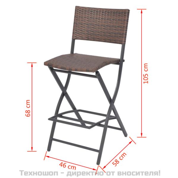 Сгъваем градински комплект, 7 части, стомана, кафяв полиратан