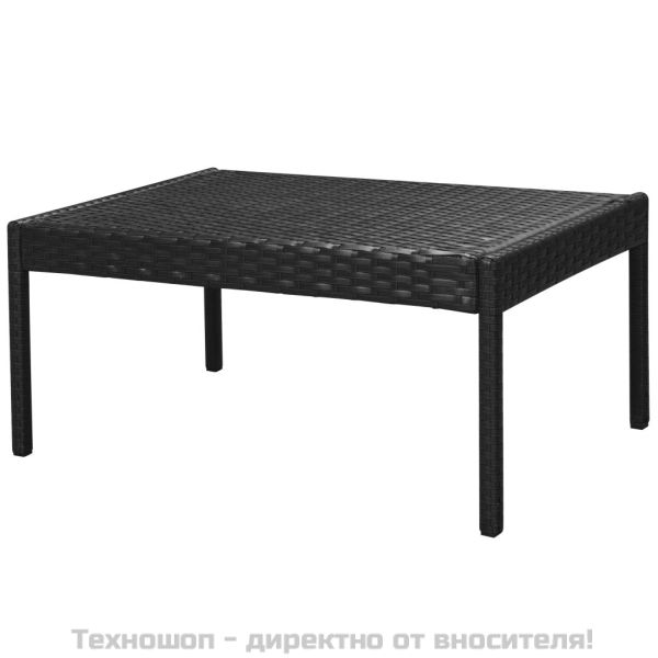 Градински комплект с възглавници, 6 части, черен полиратан