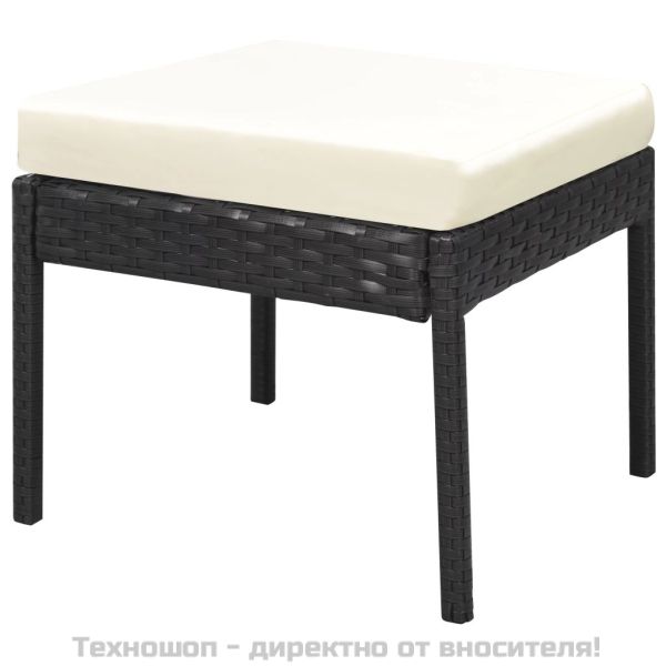 Градински комплект с възглавници, 6 части, черен полиратан