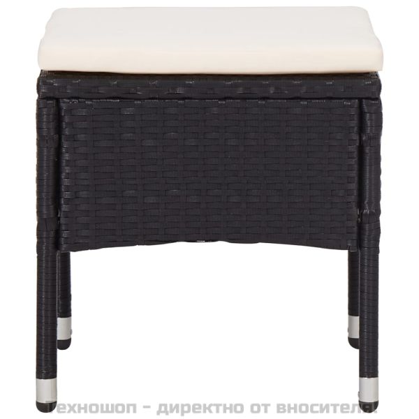 Градински трапезен комплект, 5 части, черен, полиратан и стъкло