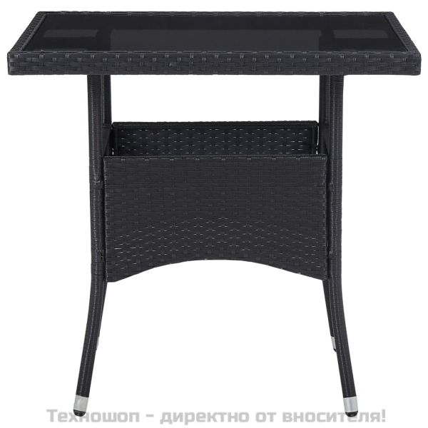 Градински трапезен комплект, 5 части, черен, полиратан и стъкло