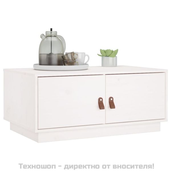 Кафе маса, бяла, 80x50x35 см, борово дърво масив