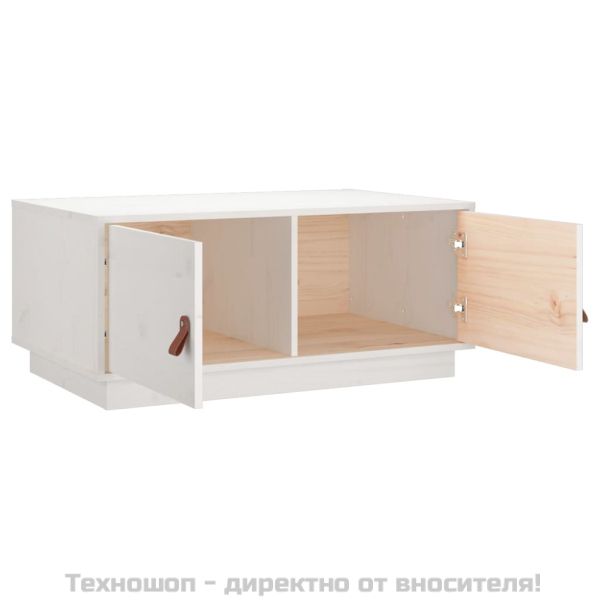 Кафе маса, бяла, 80x50x35 см, борово дърво масив