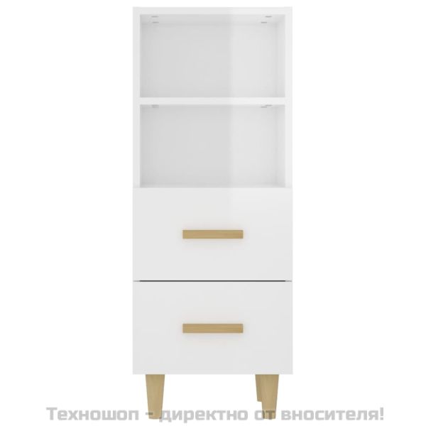 812363 Сайдборд, бял гланц, 34,5x34x90 см, инженерно дърво