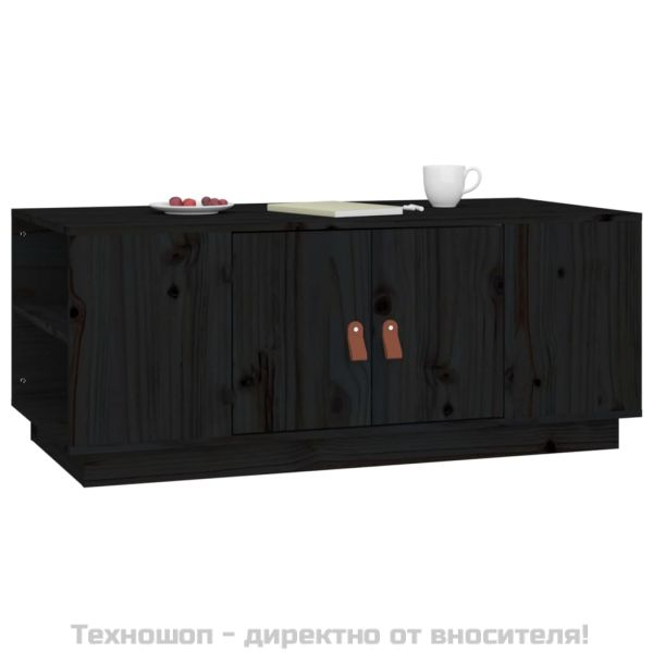 Кафе маса, черен, 100x50x41 см, борово дърво масив