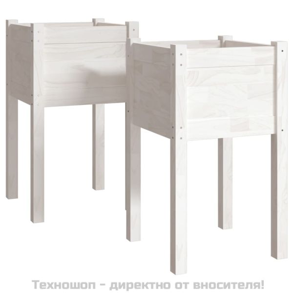 Градински сандъци, 2 бр, бели, 40x40x70 см, бор масив