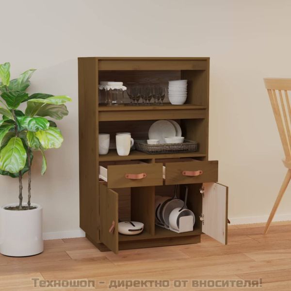 Висок шкаф, меденокафяв, 67x40x108,5 см, борово дърво масив