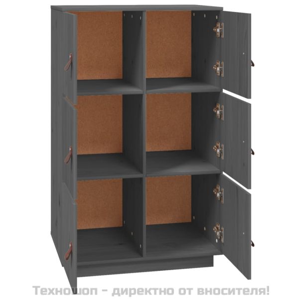 Висок шкаф, сив, 67x40x108,5 см, борово дърво масив